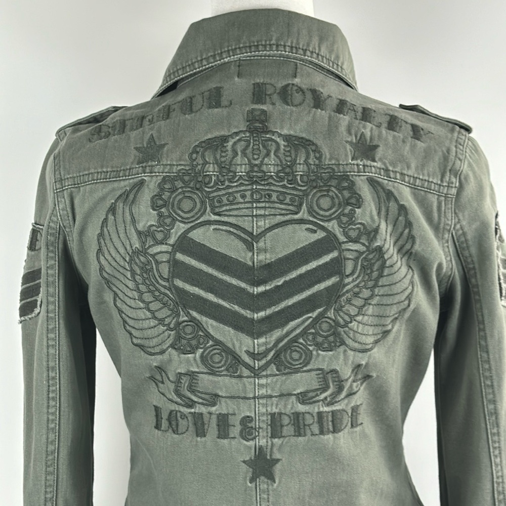 SINFUL (AFFLICTION)™️ Women's Size S Khaki Military Jacket Full-Zip Button Front
